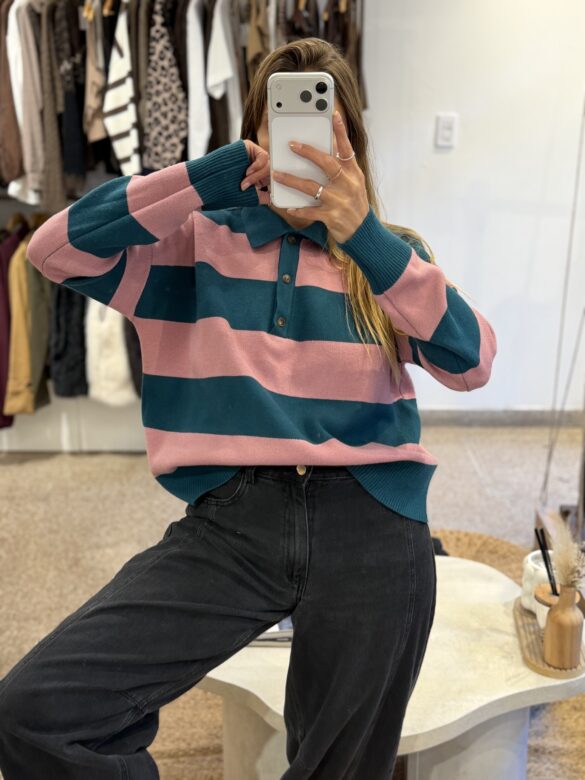 Sw Polo aqua/rosa