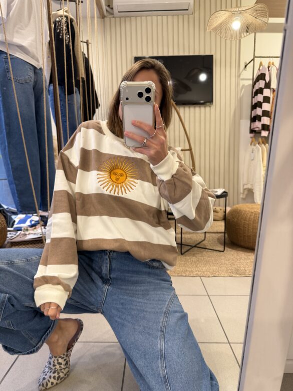 Buzo Arg rayado beige